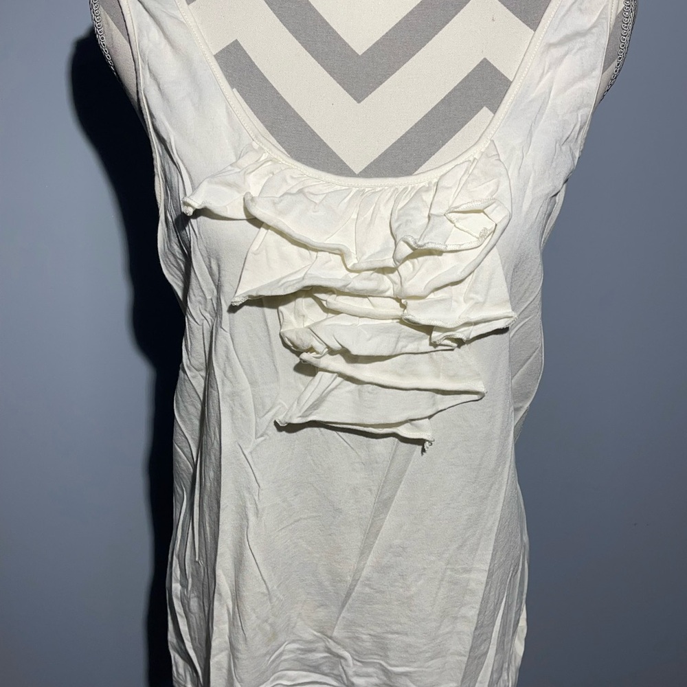 Garnet Hill Cream Ruffle Tank Top